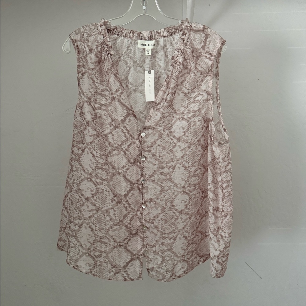 Anthropologie Blush & Taupe Snake-Print Sleeveless Button Blouse XL NWT